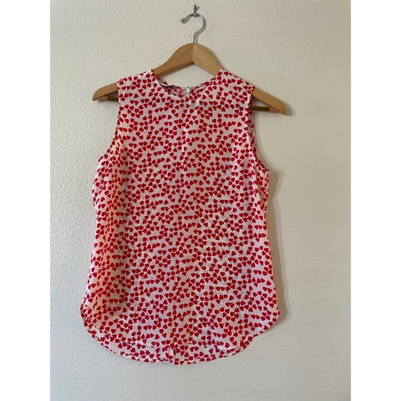 Equipment Femme Size XS Lyle Heart Print Silk Tank Top Sleeveless Blouse Red - Picture 4 of 11